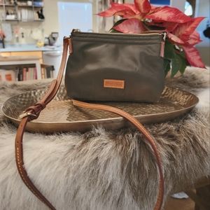 Dooney & Bourke The Nylon Crossbody Pouchette Purse dark brown and tan leather